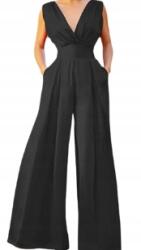  MD elegáns overál, széles szárú, fekete, Size XL