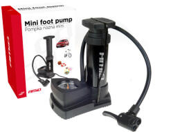 AMiO autó bicikli fém lábpumpa nyomásmérővel MINI PU03 11BAR (02147)