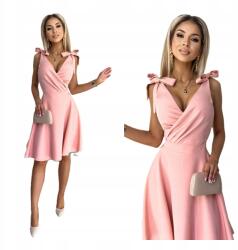  Női ruha, masnis nyakkivágással, púderrózsaszín, lengyel gyártású, LIMITED EDITION (Letnia sukienka na lato plażowa)