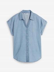 Bonprix Farmer Rövid Ujjú Ing, Size 46, 56% lyocell, 22% pamut, 22% len, kék
