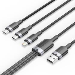 Vention USB-A 2.0/M - USB-C/Lightning/Micro USB-B, 1.5m, (negru, 3A, 3in1), cablu