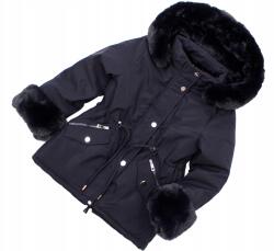  Téli kabát sötétkék pihe-puha nagyon meleg szintetikus pehely Szőrme 16 164 (MI-01B)