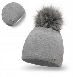 PaMaMi Női Téli Sapka, világosszürke, univerzális, pomponnal, 100% akril (Jasnoszara Czapka Jesienno-Zimowa z Pomponem)