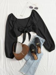 Shein Elöl megkötős pamut crop felső fekete S 36