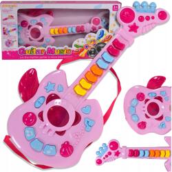 Skleplolki Interaktív zenei gitár gyerekeknek játék világító dallamok 11 billentyű (GITARA INTERAKTYWNA RÓŻ)