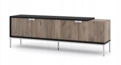 Homlando RTV szekrény Toledo 190 4D, fekete, tölgy, fém lábak, ezüst (5903769747658)