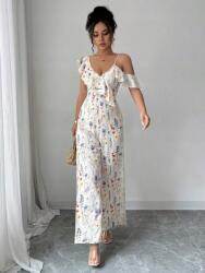 Shein Fodros Vállpántos Overál, bézs, Size S (36), 100% poliészter