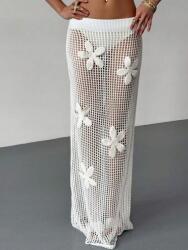 Shein Áttört Virágmintás Maxi Szoknya, fehér, Size S