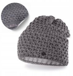 PaMaMi Női Téli Sapka, meleg, sűrű rizsmintás, univerzális, szürke, 85% akril, 15% poliamid (Przedłużana Czapka Damska w Geometryczny Wzór)