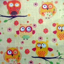  Pamutvászon narancs bagoly (pamut12)