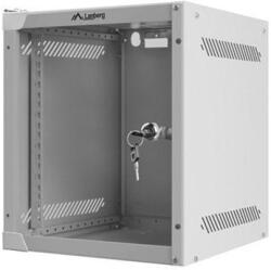 Lanberg WF10-2306-10S 10" 6U SZÉL: 280mm MÉLY: 310mm MAG: 336mm lapraszerelt üvegajtós szürke fali rack szekrény (WF10-2306-10S) - procompkft