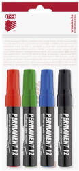 ICO Alkoholos marker készlet, 1-4mm, vágott hegyű, Ico 12, 4 klf. szín (9580008001)