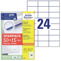 Avery Etikett címke, 70x37mm, univerzális, 65 lap, 24 címke/lap Avery, fehér (6605) - polusirodaszer