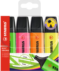 STABILO Szövegkiemelő készlet 2-5mm, vágott hegyű, STABILO Boss original, 4 klf. szín (70/4) - polusirodaszer