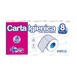Paperdi Toalettpapír 2 rétegű kistekercses 100% cellulóz 150 lap/tekercs 8 tekercs/csomag Paperblu Carta Igienica_Paperdi (ID8G450F8/P) - polusirodaszer