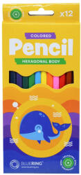 BLUERING Színes ceruza készlet, hatszögletű Bluering® 12 klf. szín , Bálnás (JJ10102)