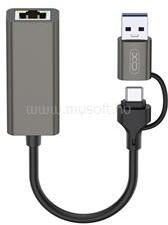 XO adapter kábel 2in1 Ethernet aljzat - Type-C/USB, 10cm, SÖTÉTSZÜRKE (XO_HUB018) (XO_HUB018)
