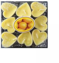 Flippy 9 db-os szív alakú gyertya készlet, Flippy, Valentin-napra, Citrus illat, Égési idő 3, 5 óra, Paraffin, 4 x 2 cm, Sárga (134534)