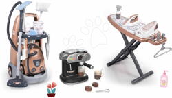 Smoby Set cărucior de curățenie și aspirator electronic cu aparat de cafea Rowenta Trolley Vacuum Cleaner Smoby cu sunete și set de călcat (SM330325-2)