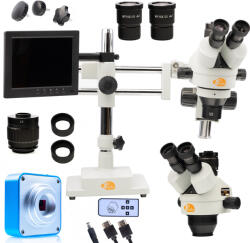 Rosfix trinokuláris sztereó mikroszkóp Jupiter Pro állványon MSJP-T-SDMS1 + 8 LED-es kijelző + 56 LED-es megvilágító + kijelzőtartó + Scorpius kamera