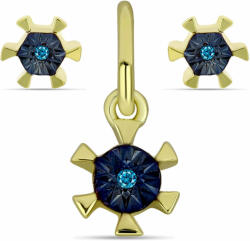  Arannyal Bevont Ezüst Szett Kék Gyémánttal ( Fülbevaló+Medál ), Y58903