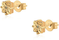  Arannyal Bevont Ezüst Fülbevaló Zöld Gyémánttal, ROS351