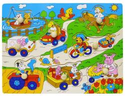Fakopáncs Fogantyús Fa Forma puzzle farm állatai járművekkel (3489)