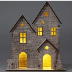  LED világítós ház asztaldísz, ablakdísz fenyővel és szarvassal (9555-A)