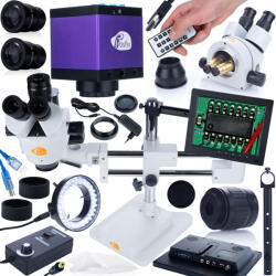 Rosfix trinokuláris sztereó mikroszkóp portálállványon Jupiter Pro MSJP-T-SDMS1 + 8 kijelző + 56xLED megvilágító + kijelzőtartó + Tucana PRO kamera