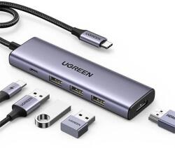 UGREEN Dokkoló állomás 5 az 1-ben, 4K@30Hz, USB HUB, HDMI 1.4, 3x USB-A 3.0, USB-C, 100W, szürke (15596)