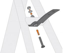 SKS Velo 42-47 sárvédő rögzítő szerelék, felerősítő lemez, hátsó, alulról fúrt támvilla összekötőhöz