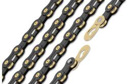 Connex 9SB kerékpár lánc, 9s, 114 szem, patentszemmel, fekete-arany színű