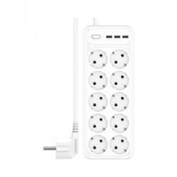 XO Prelungitor cu 10 x Schuko + 3 x USB-A Alb 2m, XO WL07 (XO-WL07)