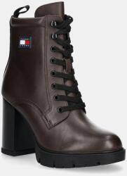 Tommy Jeans bőr csizma TJW HEEL LACE UP BOOT - barna Női 38