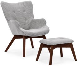 Ropez Szürke kordbársony fotel lábtartóval Niko - Ropez