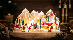 TRACON LED karácsonyi falu, fa, elemes (X25001) (CHRVILLC15WW)