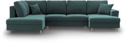 Cosmopolitan Design Petróleum színű bársony kinyitható tárolóhelyes sarokkanapé (bal oldali-U alakú) Kyoto - Cosmopolitan Design