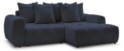 Bobochic Paris Kék buklé kinyitható-tárolóhelyes sarokkanapé (jobb oldali-heverő résszel) Roxelane - Bobochic Paris