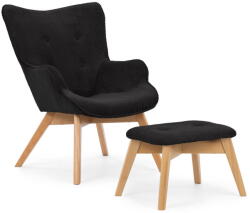 Ropez Fekete kordbársony fotel lábtartóval Niko - Ropez