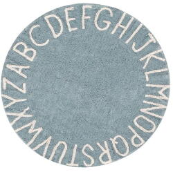 Lorena Canals Világoskék mosható kézi szövésű pamut gyerek szőnyeg ø150 cm ABC Vintage Blue - Lorena Canals