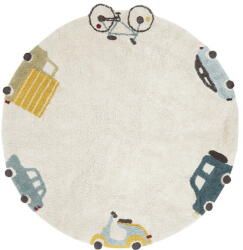 Lorena Canals Krémszínű mosható kézi szövésű pamut gyerek szőnyeg ø140 cm Wheels - Lorena Canals