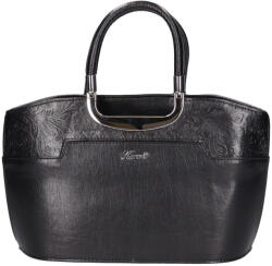 Karen 9079 bis fekete virágos rostbőr táska