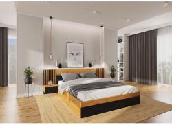 Mindigbútor NAIROBI 180 cm franciaágy 2 db éjjeliszekrénnyel + ágyráccsal Fekete/Artisan - sprintbutor