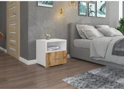 ADRK Éjjeliszekrény fiókkal EMI, Fehér, Wotan Tölgy - sprintbutor