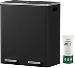 SONGMICS Légmentes fém pedálos dupla szemetes, 2 x 30L, 15 szemeteszsákkal, fekete (LTB060BH02)