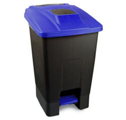 PLANET Szelektív hulladékgyűjtő konténer, műanyag, pedálos, fekete/kék, 100L - tisztitoszertrendelek