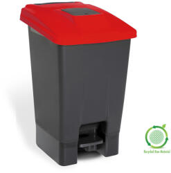 PLANET Szelektív hulladékgyűjtő konténer, műanyag, pedálos, antracit/piros, 100L - shopbazis