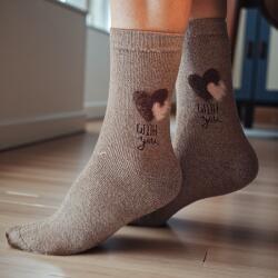 Ollike Női vastag GYAPJÚ zokni SZÍVECSKE mintás Melír barna, 35-38 106064