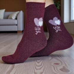 Ollike Női vastag GYAPJÚ zokni SZÍVECSKE mintás Bordó, 35-38 106058