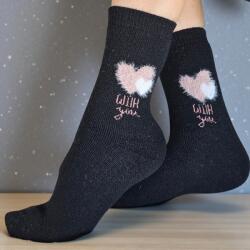 Ollike Női vastag GYAPJÚ zokni SZÍVECSKE mintás Fekete, 38-41 106063